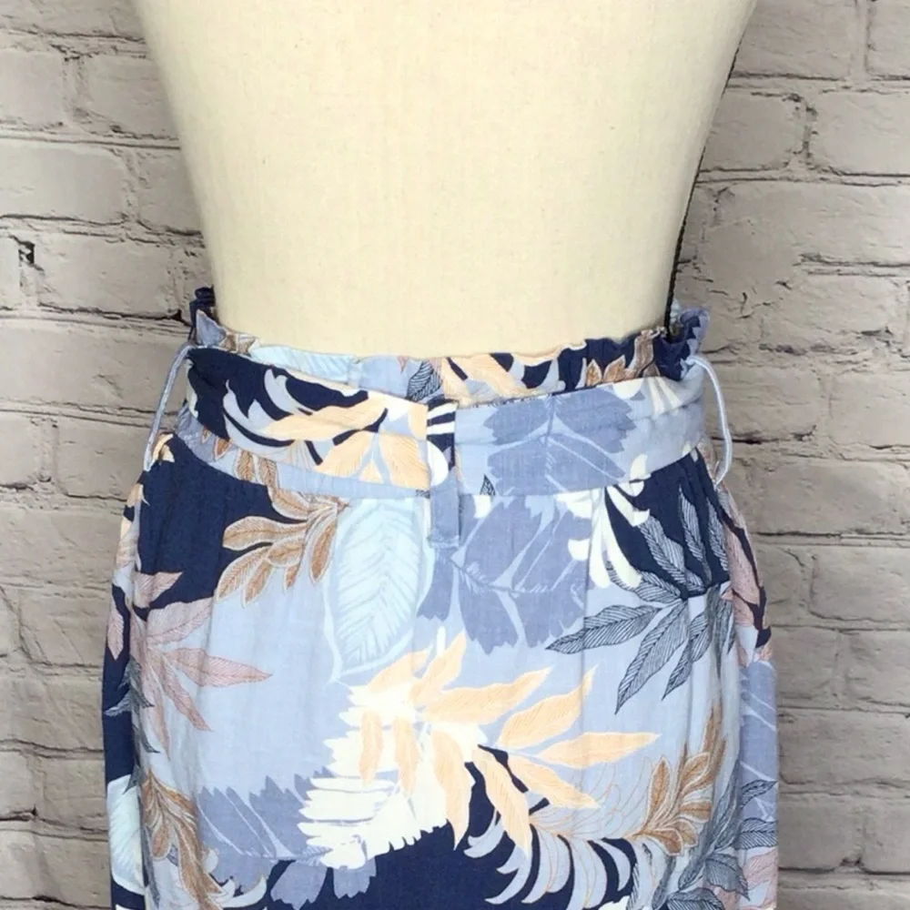 Aeropostale Blue Tan Leaf Print Paperbag Belted Skirt Small